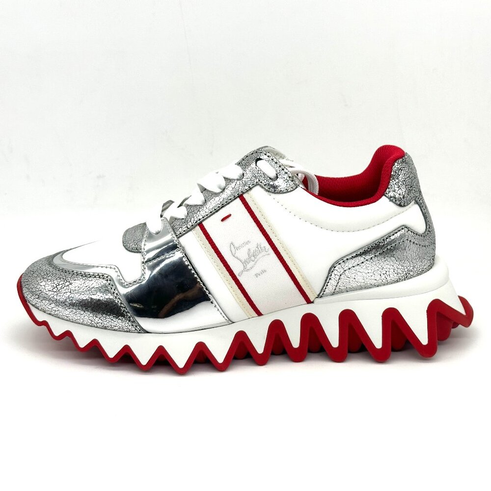 Christian Louboutin NASTROSHARK DONNA Metallic Leather Nylon Sneakers Shoes - Picture 3 of 16